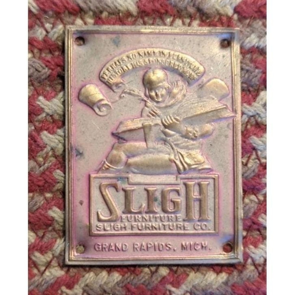 Antique Sligh Furniture Co. Grand Rapids Michigan Brass Tag Plaque USA Salvaged